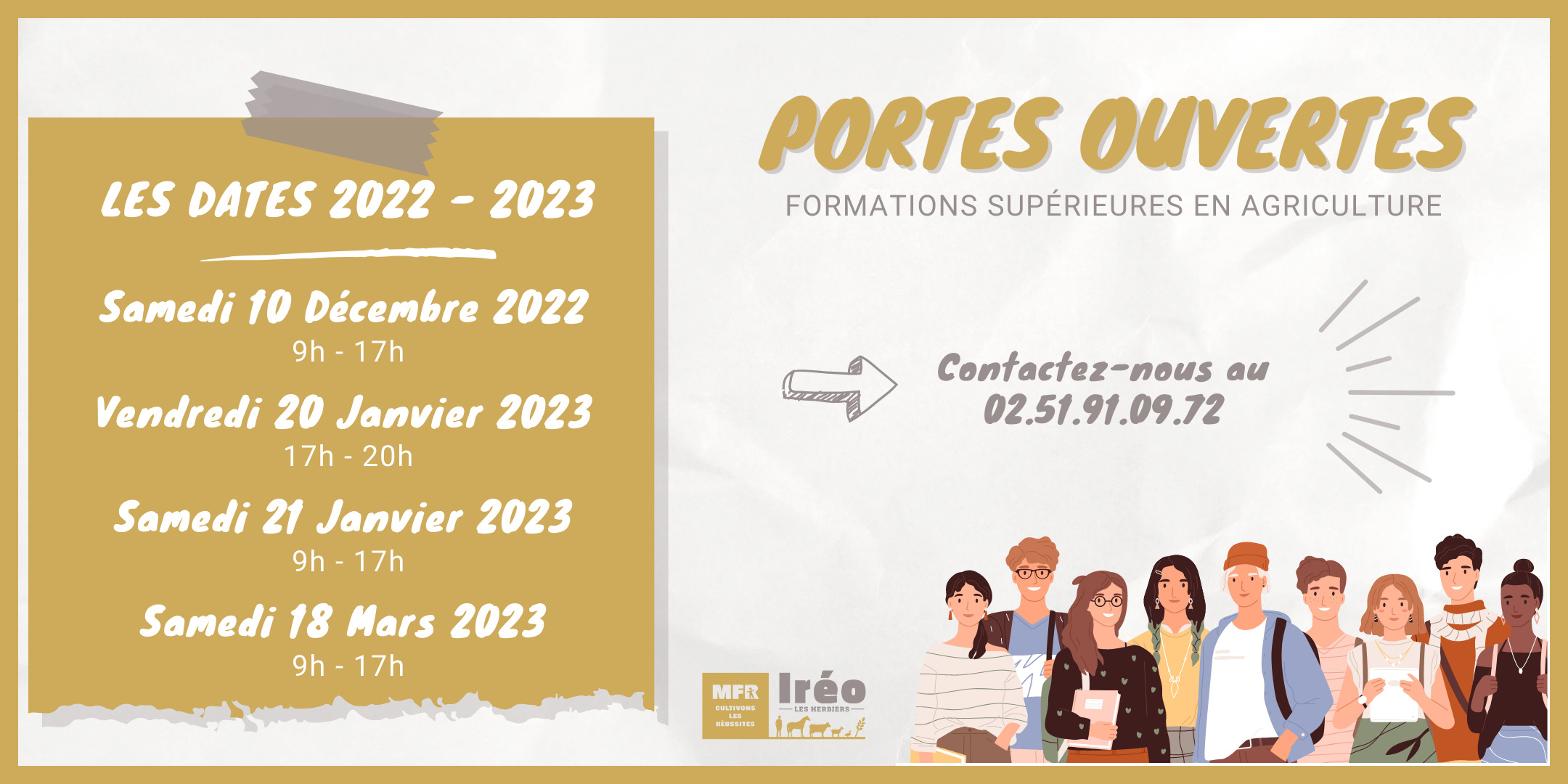Dates des portes ouvertes 2022 2023 de la MFR IREO Les Herbiers