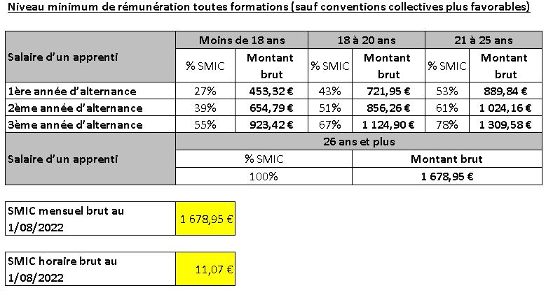 grille de rémunération des apprentis en 2022