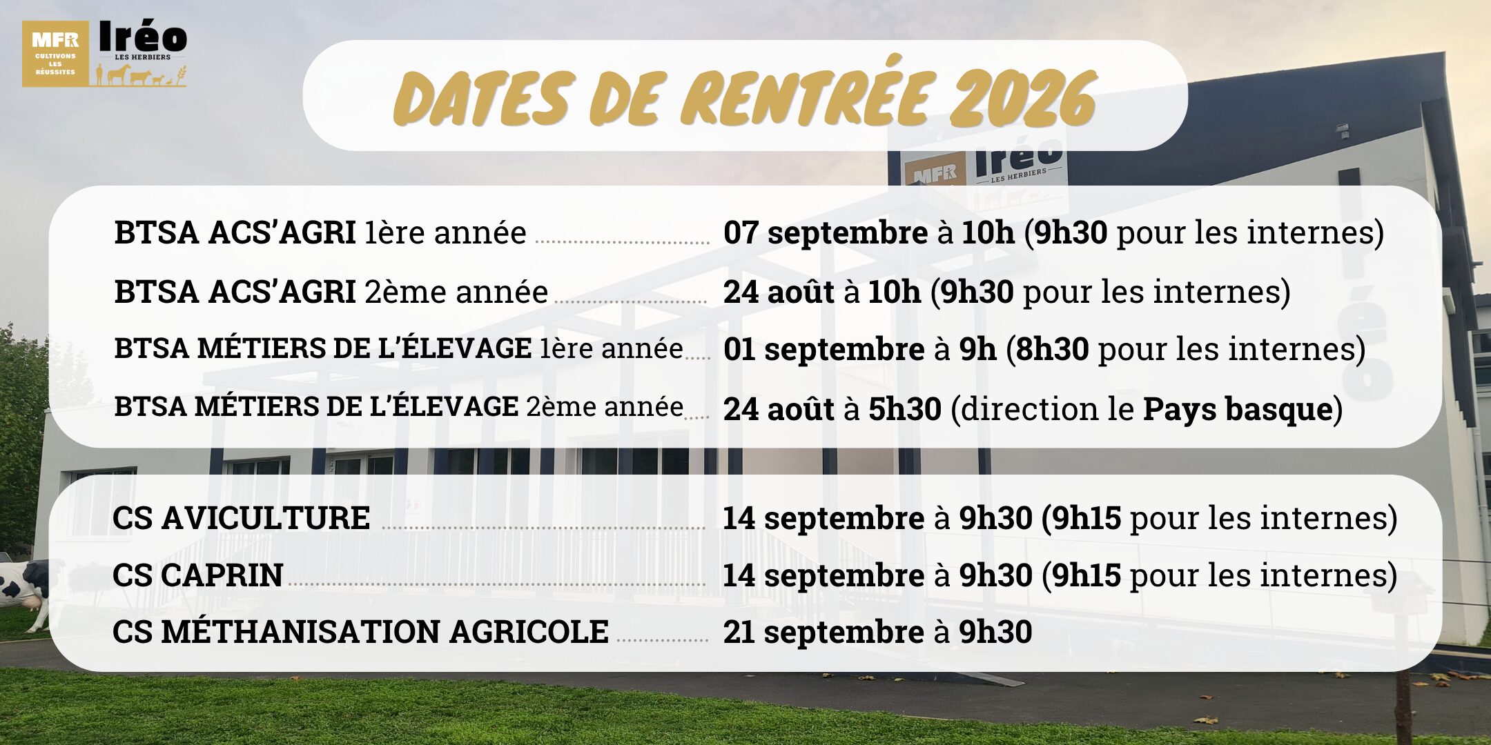 Dates de rentrée 2026